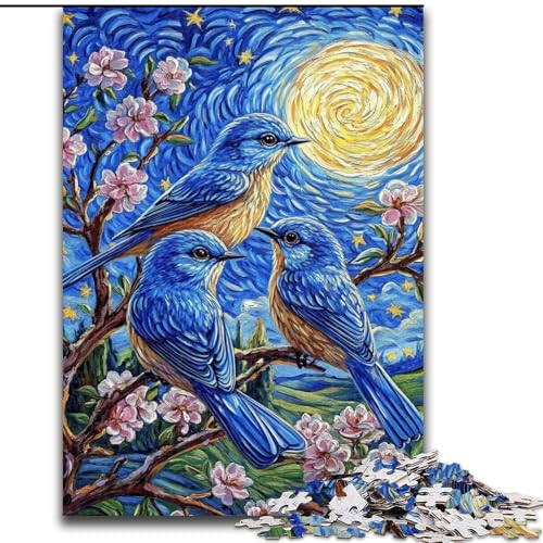 Puzzle für Erwachsene, 1000 Teile, Blauvogel auf dem Baum, anspruchsvolles Spiel und Familienspiel mit vollständig ineinandergreifenden, zufällig geformten Teilen (Größe 26x38cm) von MrChunlong