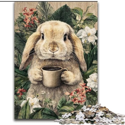 Puzzle für Erwachsene, 1000 Teile, Blumen und Kaninchen, Familienspiel, Stressabbau, schwierige Herausforderung, stärkt die Liebe zwischen Paaren (Größe 26x38cm) von MrChunlong