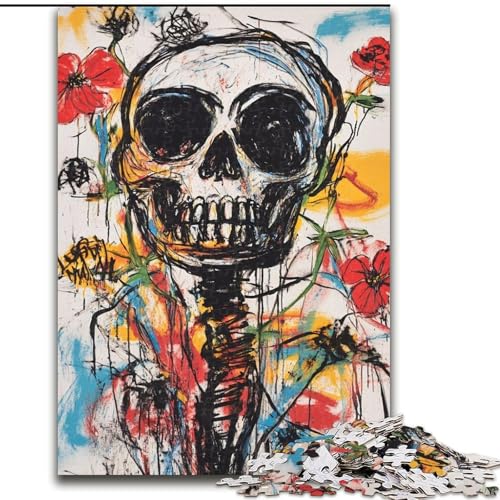 Puzzle für Erwachsene, 1000 Teile, Blumen und Totenköpfe im Basquiat-Stil, Spielzeug, Lernspiele, Stressabbau, Eltern-Kind-Interaktion (Größe 26x38cm) von MrChunlong
