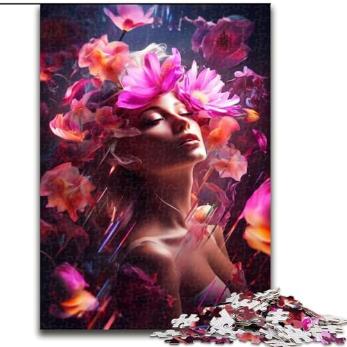 Puzzle für Erwachsene, 1000 Teile, Blumenmädchen-Neon-Puzzle aus Holz, für Teenager und Familienspaß – DIY-Denkspiel, Geschenk, 1000 Teile(50x75cm) von MrChunlong