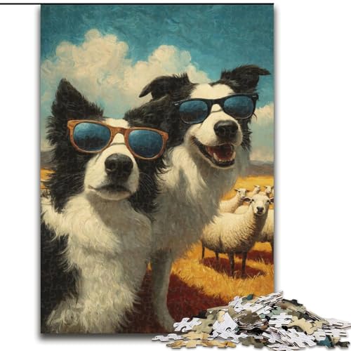 Puzzle für Erwachsene, 1000 Teile, Border-Collie-Selfie, anspruchsvolles Spiel und Familienspiel mit vollständig ineinandergreifenden, zufällig geformten Teilen (Größe 50x75cm) von MrChunlong