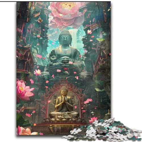 Puzzle für Erwachsene, 1000 Teile, Buddha-Statue aus Holz, Kinder ab 14 Jahren, 50x75cm, anspruchsvolles Denkspiel – entspannendes Spielzeug für Teenager von MrChunlong