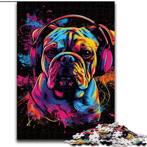 Puzzle für Erwachsene, 1000 Teile, Bulldoggen-DJ mit Kopfhörern, aus Holz, Kinder ab 14 Jahren, 50x75cm, anspruchsvolles Denkspiel – entspannendes Spielzeug für Teenager von MrChunlong