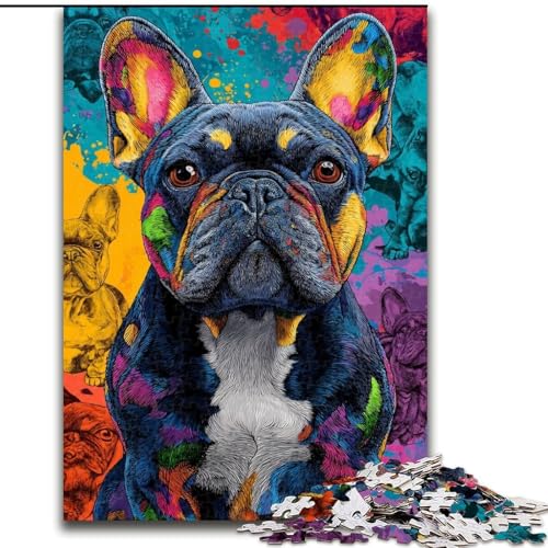 Puzzle für Erwachsene, 1000 Teile, Bunte französische Bulldogge, Spiele, Spielzeug, Geschenk, einzigartige Geburtstags- und Geschenkideen für Kinder ab 14 Jahren (Größe 26x38cm) von MrChunlong