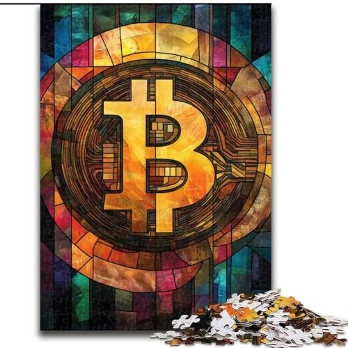 Puzzle für Erwachsene, 1000 Teile, Buntglas, Bitcoin, Familienspiel, Stressabbau, schwierige Herausforderung, stärkt die Liebe zwischen Paaren (Größe 50x75cm) von MrChunlong