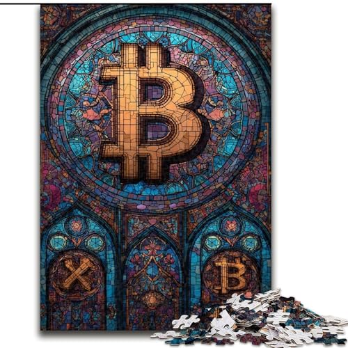 Puzzle für Erwachsene, 1000 Teile, Buntglas-Bitcoin, anspruchsvolles Spiel und Familienspiel mit vollständig ineinandergreifenden, zufällig geformten Teilen (Größe 26x38cm) von MrChunlong