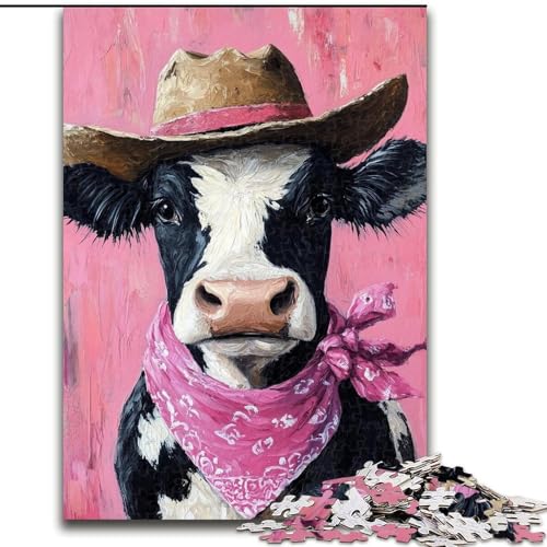 Puzzle für Erwachsene, 1000 Teile, Cowboy-Kuh, anspruchsvolles Spiel und Familienspiel mit vollständig ineinandergreifenden, zufällig geformten Teilen (Größe 26x38cm) von MrChunlong