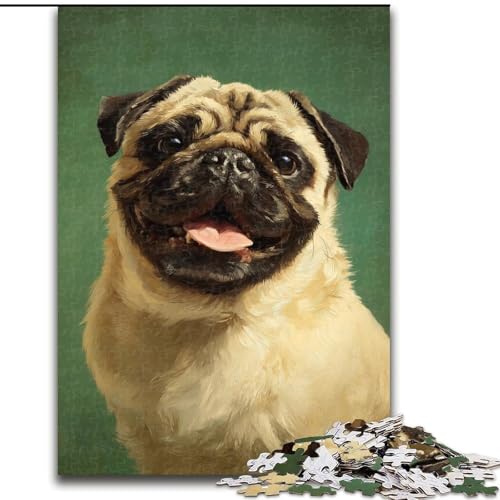 Puzzle für Erwachsene, 1000 Teile, Fröhlicher Mops, Familienunterhaltungsspielzeug, ganze Familie, ab 14 Jahren (Größe 26x38cm) von MrChunlong