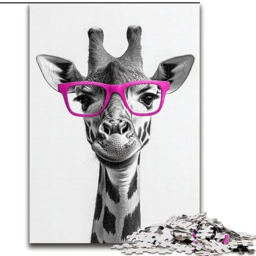 Puzzle für Erwachsene, 1000 Teile, Giraffe mit Brille, anspruchsvolles Spiel und Familienspiel mit vollständig ineinandergreifenden, zufällig geformten Teilen (Größe 50x75cm) von MrChunlong