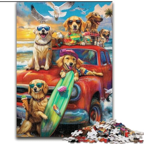 Puzzle für Erwachsene, 1000 Teile, Golden Retriever im Urlaub, Familienunterhaltungsspielzeug, ganze Familie, ab 14 Jahren (Größe 50x75cm) von MrChunlong
