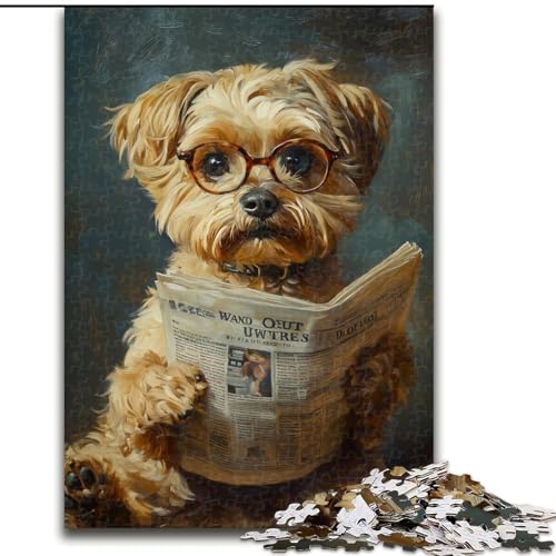 Puzzle für Erwachsene, 1000 Teile, Hund liest Zeitung, Familienunterhaltungsspielzeug ganze Familie, ab 14 Jahren (Größe 26x38cm) von MrChunlong