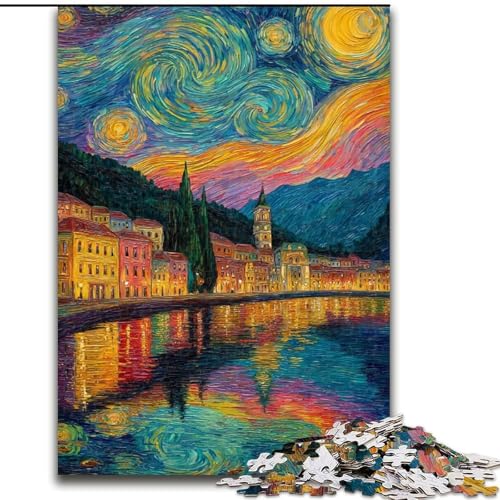 Puzzle für Erwachsene, 1000 Teile, Italien unter dem Nachthimmel, anspruchsvolles Spiel und Familienspiel mit vollständig ineinandergreifenden, zufällig geformten Teilen (Größe 50x75cm) von MrChunlong