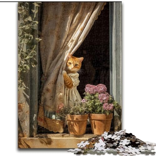 Puzzle für Erwachsene, 1000 Teile, Katze im Fenster, Familienspiel zum Stressabbau, schwierige Herausforderung, stärkt die Liebe zwischen Paaren (Größe 26x38cm) von MrChunlong