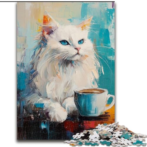 Puzzle für Erwachsene, 1000 Teile, Katze trinkt Kaffee, Spielzeug, Lernspiele, Stressabbau, Eltern-Kind-Interaktion (Größe 26x38cm) von MrChunlong