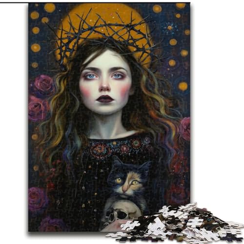 Puzzle für Erwachsene, 1000 Teile, Mädchen und Katze, Familienunterhaltungsspielzeug, ganze Familie, ab 14 Jahren (Größe 50x75cm) von MrChunlong