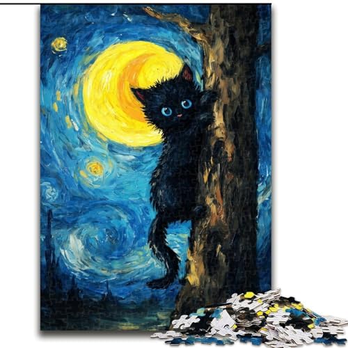 Puzzle für Erwachsene, 1000 Teile, Nachthimmel, Van Goghs Katze, Spielzeug, Lernspiele, Stressabbau, Eltern-Kind-Interaktion (Größe 26x38cm) von MrChunlong