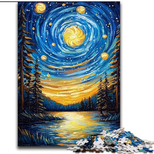 Puzzle für Erwachsene, 1000 Teile, Nachthimmel von Van Gogh, anspruchsvolles Spiel und Familienspiel mit vollständig ineinandergreifenden, zufällig geformten Teilen (Größe 26x38cm) von MrChunlong