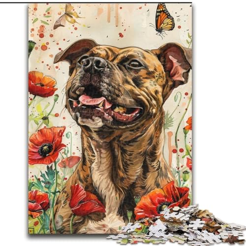 Puzzle für Erwachsene, 1000 Teile, Poppy Bull Terrier, anspruchsvolles Spiel und Familienspiel mit vollständig ineinandergreifenden, zufällig geformten Teilen (Größe 26x38cm) von MrChunlong