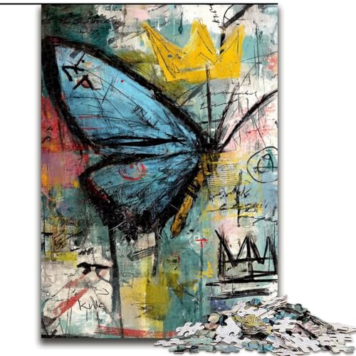 Puzzle für Erwachsene, 1000 Teile, Schmetterling im Basquiat-Stil, Denksportaufgabe zur Wanddekoration, einzigartige Geburtstags 14-Jährige (Größe 26x38cm) von MrChunlong