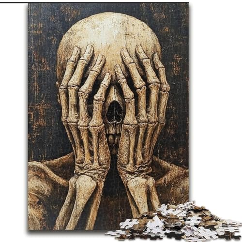 Puzzle für Erwachsene, 1000 Teile, Skelett, das Sein Gesicht bedeckt, Familienspiel, Stressabbau, schwierige Herausforderung, stärkt die Liebe zwischen Paaren (Größe 26x38cm) von MrChunlong