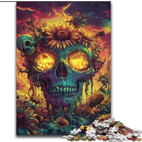 Puzzle für Erwachsene, 1000 Teile, Sonnenblumenschädel, hilft dem Gehirn, süchtig machendes Spielzeug zu trainieren, um Geduld zu fördern und das Gedächtnis zu verbessern (Größe 26x38cm) von MrChunlong