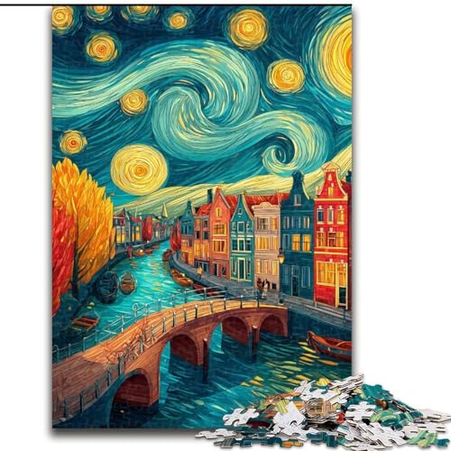 Puzzle für Erwachsene, 1000 Teile, Stadt unter dem Nachthimmel, anspruchsvolles Spiel und Familienspiel mit vollständig ineinandergreifenden, zufällig geformten Teilen (Größe 50x75cm) von MrChunlong