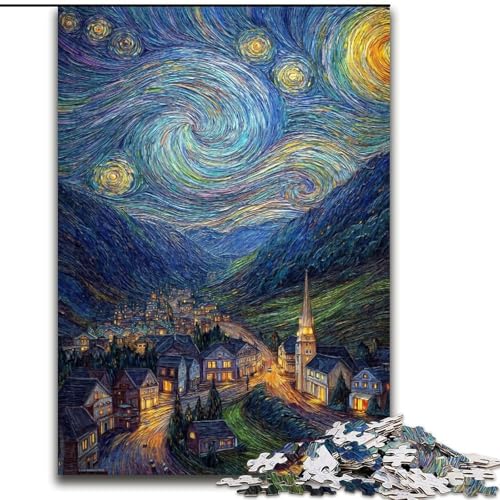 Puzzle für Erwachsene, 1000 Teile, Stadtbild mit Nachthimmel, anspruchsvolles Spiel und Familienspiel mit vollständig ineinandergreifenden, zufällig geformten Teilen (Größe 50x75cm) von MrChunlong