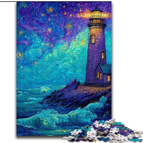 Puzzle für Erwachsene, 1000 Teile, Sternenhimmel-Leuchtturm, anspruchsvolles Spiel und Familienspiel mit vollständig ineinandergreifenden, zufällig geformten Teilen (Größe 26x38cm) von MrChunlong