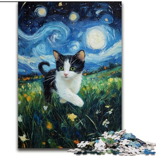 Puzzle für Erwachsene, 1000 Teile, Van Gogh, Nachthimmelkatze, Familienspiel, Stressabbau, schwierige Herausforderung, stärkt die Liebe zwischen Paaren (Größe 26x38cm) von MrChunlong