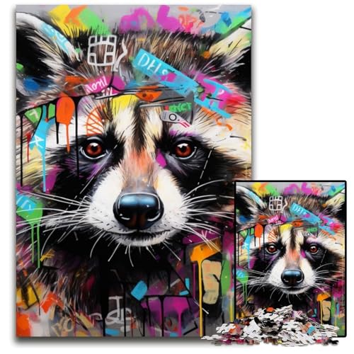 Puzzle für Erwachsene, 1000 Teile, Waschbär-Graffiti-Puzzle, farbenfrohe Heimdekoration und interaktives Familienspiel, 26x38cm/10,23x14,96 Zoll Puzzle für Erwachsene, 1000 Teile, Waschbär-Graffiti-Puzzle, farbenfrohe Heimdekoration und interaktives Familienspiel, 26x38cm/10,23x14,96 Zoll von MrChunlong