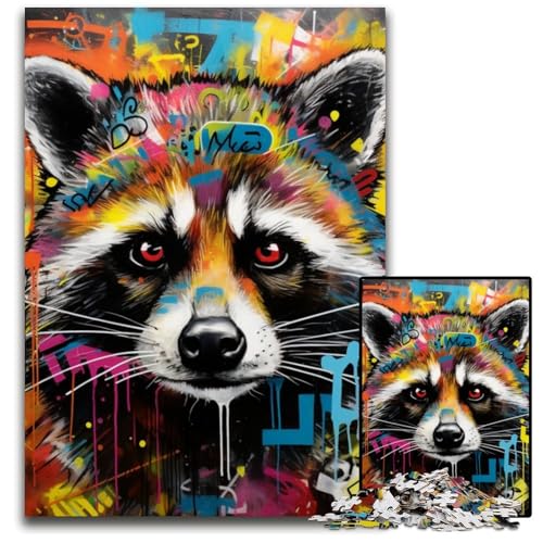 Puzzle für Erwachsene, 1000 Teile, Waschbär-Graffiti-Puzzle für Erwachsene, schwieriges Denkspiel für Jugendliche, 26x38cm/10,23x14,96 Zoll Puzzle für Erwachsene, 1000 Teile, Waschbär-Graffiti-Puzzle für Erwachsene, schwieriges Denkspiel für Jugendliche, 26x38cm/10,23x14,96 Zoll von MrChunlong