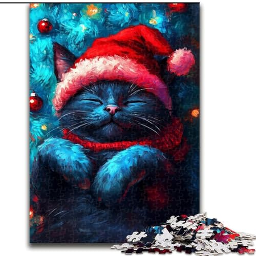 Puzzle für Erwachsene, 1000 Teile, Weihnachtskatze, anspruchsvolles Spiel und Familienspiel mit vollständig ineinandergreifenden, zufällig geformten Teilen (Größe 50x75cm) von MrChunlong