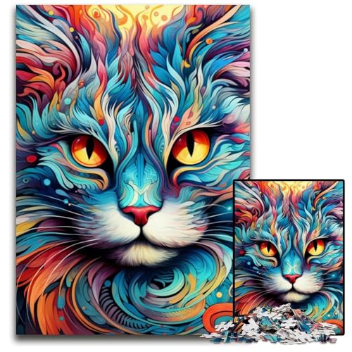 Puzzle für Erwachsene, 1000 Teile, farbenfrohes Katzen-Kunst-Puzzle für Erwachsene, hochschwieriges Denkspiel für Jugendliche, 26x38cm/10,23x14,96 Zoll von MrChunlong
