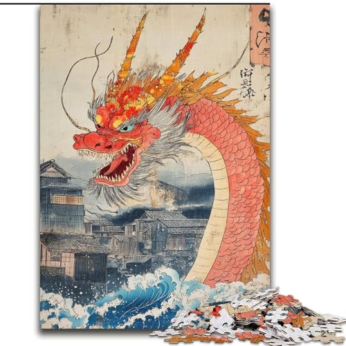 Puzzle für Erwachsene, 1000 Teile, japanischer Wellendrache, anspruchsvolles Spiel und Familienspiel mit vollständig ineinandergreifenden, zufällig geformten Teilen (Größe 26x38cm) von MrChunlong