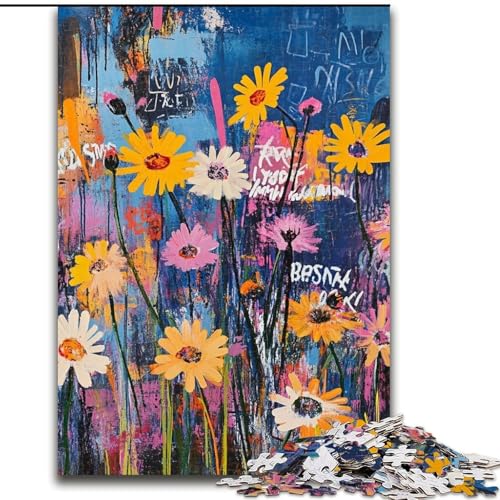 Puzzle für Erwachsene, 1000-teiliges Puzzle, Blumen im Basquiat-Stil, Lernspielzeug für Kinder und Jugendliche, ganze Familie ab 14 Jahren (Größe 26x38cm) von MrChunlong