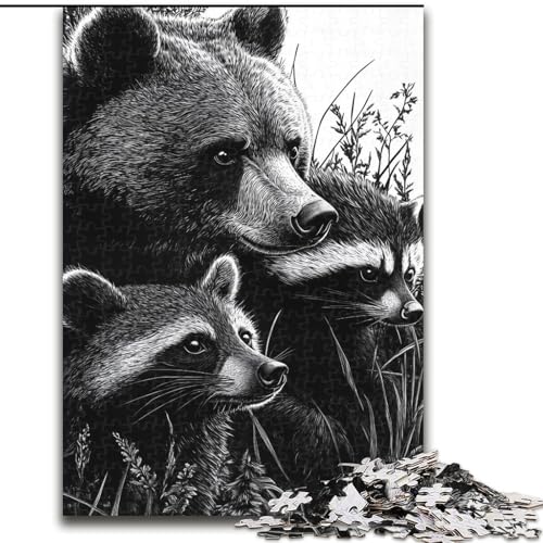 Puzzle für Erwachsene, 1000-teiliges Puzzle, Braunbär-Waschbär, dekomprimierendes intellektuelles Lernspielzeug, ganze Familie (Größe 26x38cm) von MrChunlong