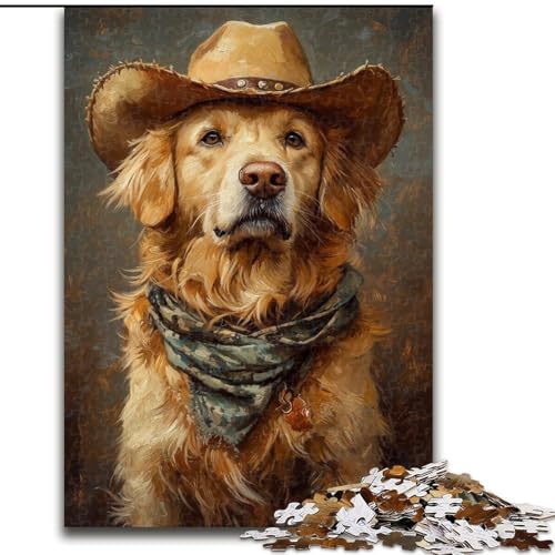 Puzzle für Erwachsene, 1000-teiliges Puzzle, Cowboy, Golden Retriever, Lernspielzeug für Erwachsene, ganze Familie ab 14 Jahren (Größe 50x75cm) von MrChunlong