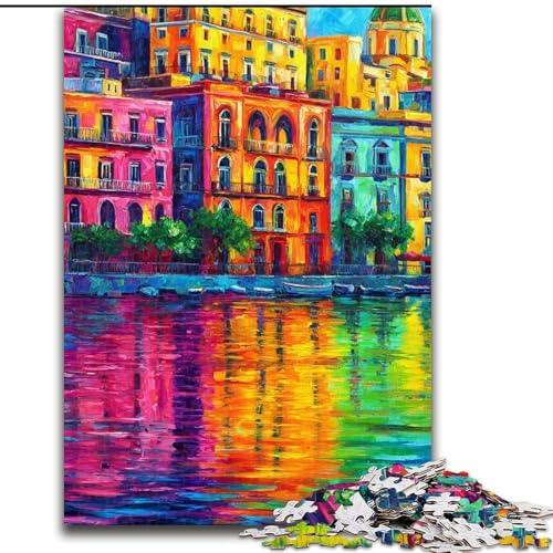 Puzzle für Erwachsene, 1000-teiliges Puzzle, Gemälde der Uferpromenade von Neapel, Italien, Lernspielzeug, einzigartige Geburtstags- und Geschenkideen für Kinder ab 14 Jahren (Größe 26x38cm) von MrChunlong