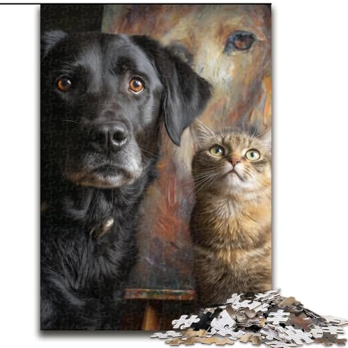 Puzzle für Erwachsene, 1000-teiliges Puzzle, Kunstkatze, dekomprimierendes intellektuelles Lernspielzeug, ganze Familie (Größe 26x38cm) von MrChunlong