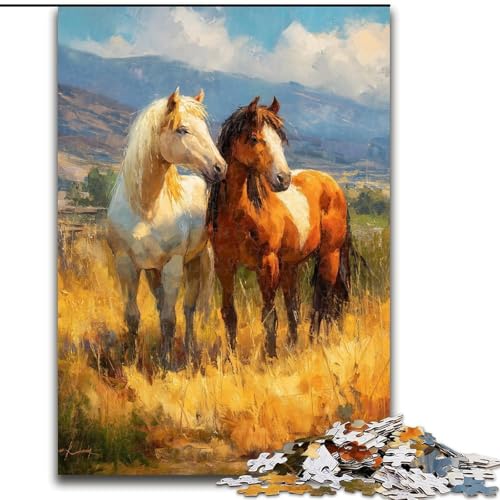 Puzzle für Erwachsene, 1000-teiliges Puzzle, Ölgemälde mit Pferden, Lernspielzeug für Erwachsene, ganze Familie ab 14 Jahren (Größe 26x38cm) von MrChunlong
