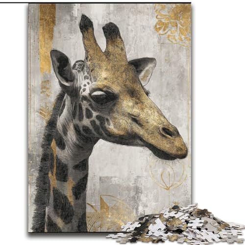 Puzzle für Erwachsene, 1000-teiliges Puzzle, Schwarze und goldene Giraffe, dekomprimierendes intellektuelles Lernspielzeug, ganze Familie (Größe 50x75cm) von MrChunlong