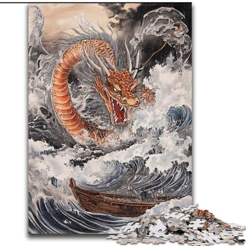 Puzzle für Erwachsene, 1000-teiliges Puzzle, japanischer Wellendrache, Lernspielzeug für Erwachsene, ganze Familie ab 14 Jahren (Größe 50x75cm) von MrChunlong