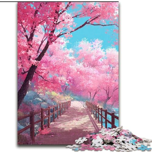 Puzzle für Erwachsene, 1000-teiliges Puzzle Brücke unter Kirschblüten, Lernspielzeug, einzigartige Geburtstags- und Geschenkideen für Kinder ab 14 Jahren (Größe 26x38cm) von MrChunlong