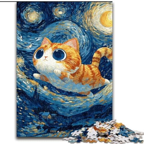 Puzzle für Erwachsene, 1000-teiliges Puzzle Katze unter dem Nachthimmel, Lernspielzeug für Erwachsene und Kinder ab 14 Jahren, ganze Familie (Größe 50x75cm) von MrChunlong