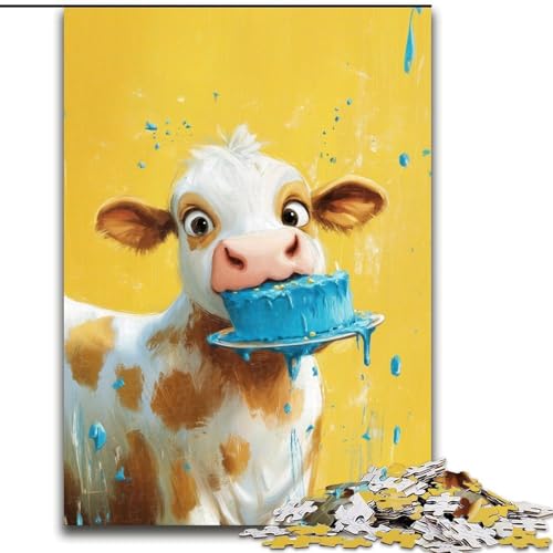 Puzzle für Erwachsene, 1000-teiliges Puzzle Kuh isst Kuchen, Lernspielzeug für Kinder ab 14 Jahren, ganze Familie (Größe 26x38cm) von MrChunlong
