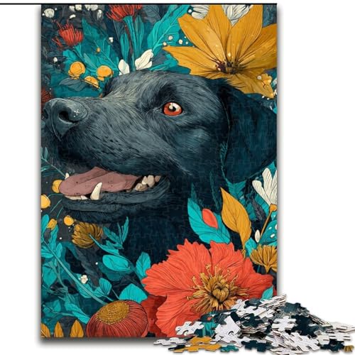 Puzzle für Erwachsene, 1000-teiliges Puzzle mit Blumenhund, dekomprimierendes intellektuelles Lernspielzeug, ganze Familie (Größe 50x75cm) von MrChunlong
