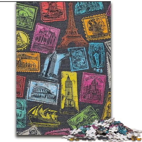 Puzzle für Erwachsene, 1000-teiliges Puzzle mit Pariser Briefmarken, dekomprimierendes intellektuelles Lernspielzeug, ganze Familie (Größe 26x38cm) von MrChunlong