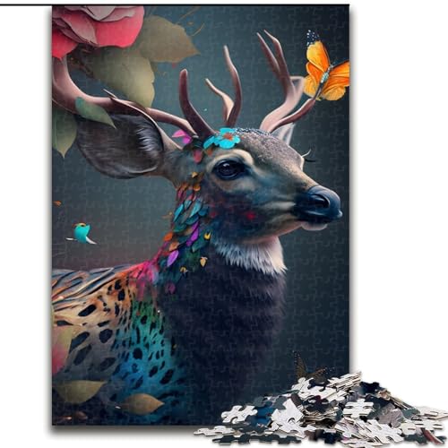Puzzle für Erwachsene, 1000-teiliges Regenbogen-Hirsch-Blumen-Puzzle aus Holz, perfekt für Halloween, Weihnachten, Geburtstagsgeschenk, 1000 Teile(50x75cm) von MrChunlong