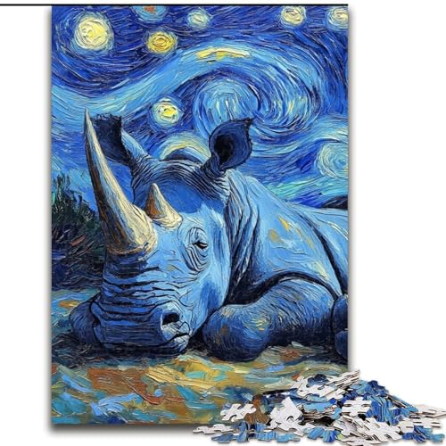 Puzzle für Erwachsene,1000 Teile,Nashorn-Sternenhimmel,aus Holz,perfekte DIY-Kunstdekoration oder Geburtstagsgeschenk,50x75cm,Spaß für die ganze Familie,Basteln,perfekt für Geburtstage,Feiertage von MrChunlong
