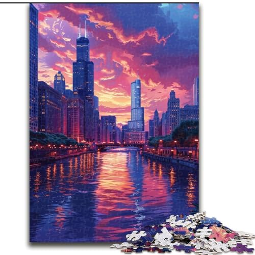Puzzle für Erwachsene 1000 Stadt bei Sonnenuntergang aus Holz, Spielzeug, Geschenk, pädagogisches, intellektuelles, entspannendes Familienspiel, 50x75cm, für interaktives Familienspiel von MrChunlong
